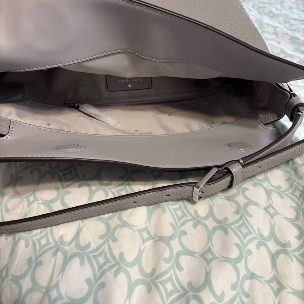 Kate Spade Large Pebbled Leather Hobo Shoulder Bag Gray NWOT - Picture 5 of 6